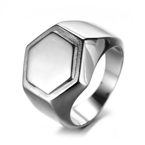 Mens Hexagonal Titanium Stainless Steel Ring Polished Band Statement Fashion Jewelry For Men Everyday Wear Gift