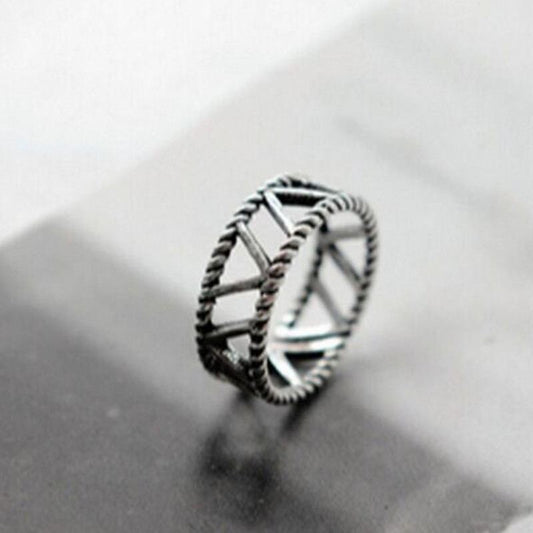 Retro Designer Silver Plated Ring Geometric Style For Women