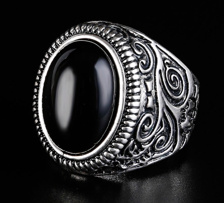 Titanium Steel Ring With Black Stone For Men Fashion Jewelry Gift Elegant Statement Accessory Size 7 8 9 10 11 12