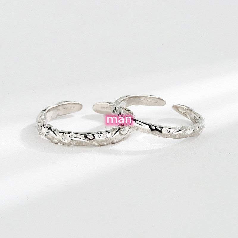 Sterling Silver Couple Ring Set Korean Matching Rings for Him and Her Adjustable Promise Rings Anniversary Jewelry Gift for Couples Engagement Bands