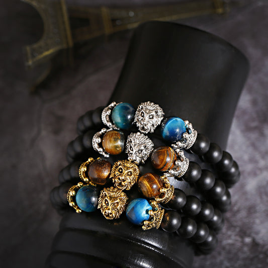 Lion Head Bracelet Volcanic Stone Beaded Elastic Bracelet For Men And Women Durable Stone Jewelry Wear Classic