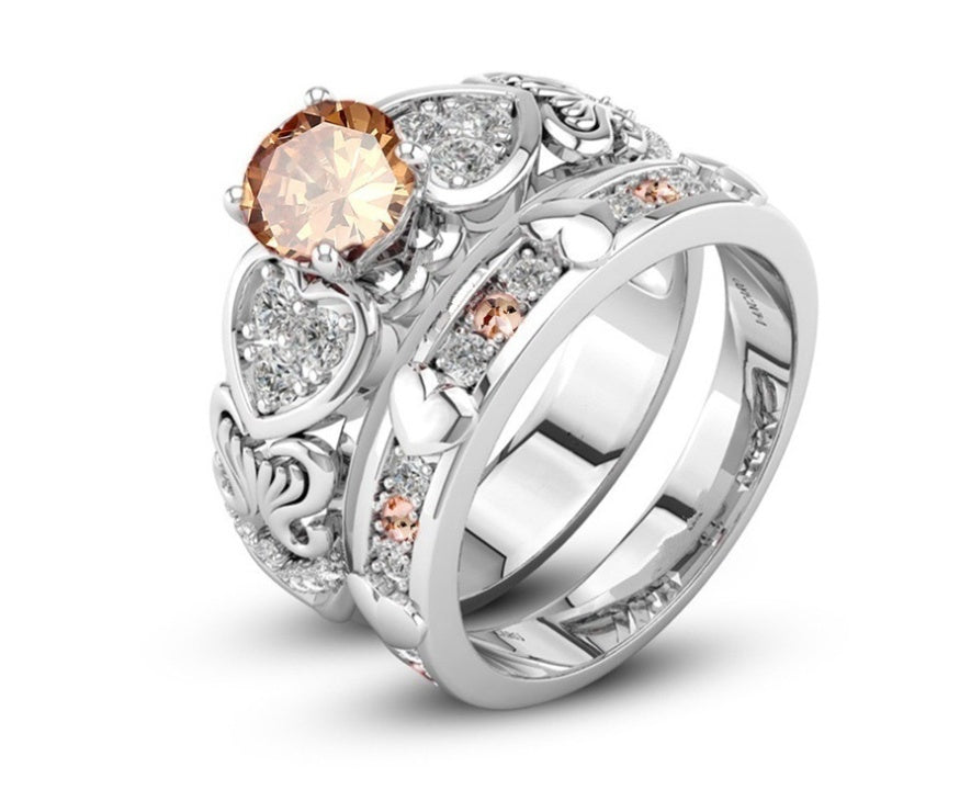 Double Layer Ring With High Grade Zircon Stones White Gold Plated Fashion Jewelry For Women Girls Elegant Luxe