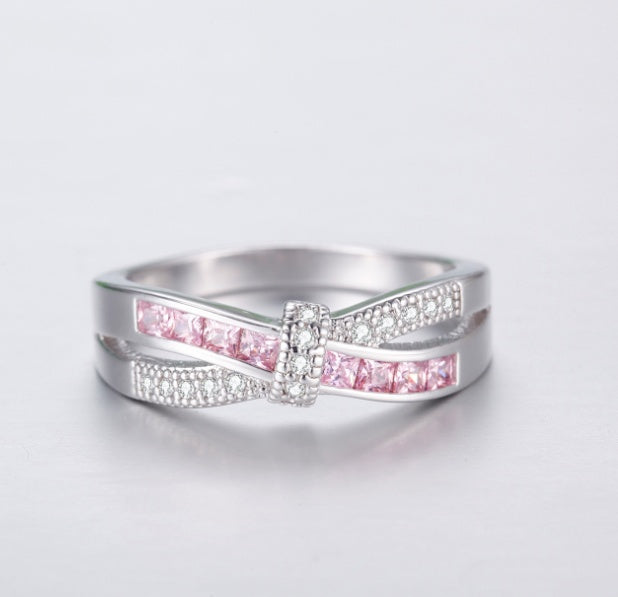 Copper Zircon Princess Wedding Engagement Ring With Platinum Inlay In White Gold Tone Sizes 6 7 8 9 Korean Style Design