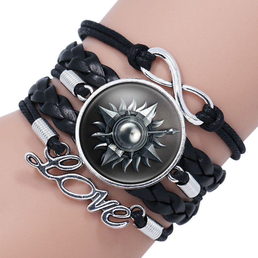 Wolf Head Infinity Bracelet Wrap With Glass Cabochon By Winter Is Coming Gift Idea Elegant Decor For Men Women