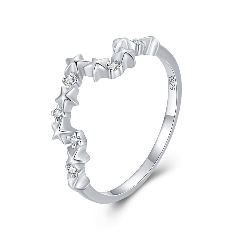 Womens Ring S925 Sterling Silver Star Zircon Ring Gold Plated Inlaid Gemstone Geometric Diamond Ring For Women