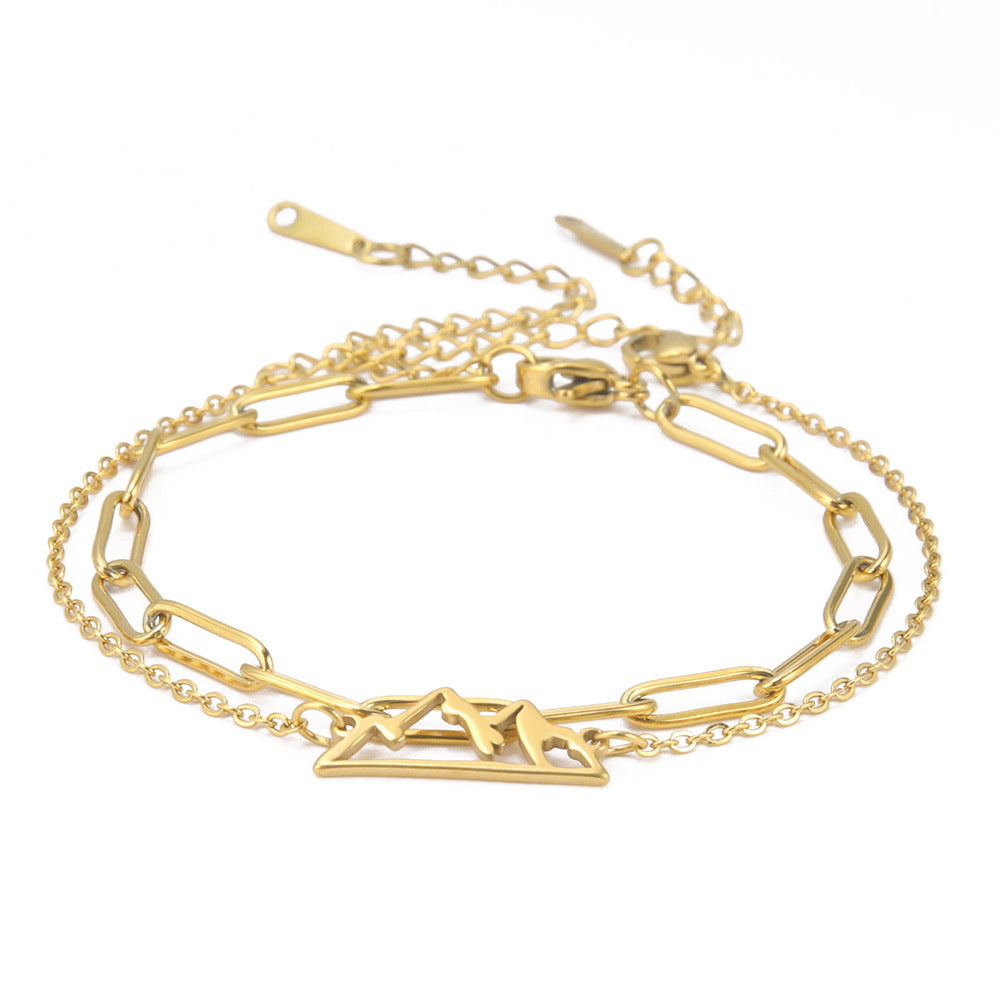 Womens Elegant Stainless Steel Double Layer Bracelet Pattern Design Simple Bangle Jewelry Gift For Her Stylish