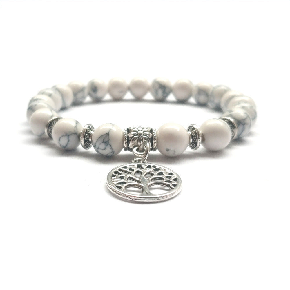 Handmade Stone Bracelet Lava Beads Alloy Accents Totem Religious Silver White Electroplated Beaded For Everyday Wear