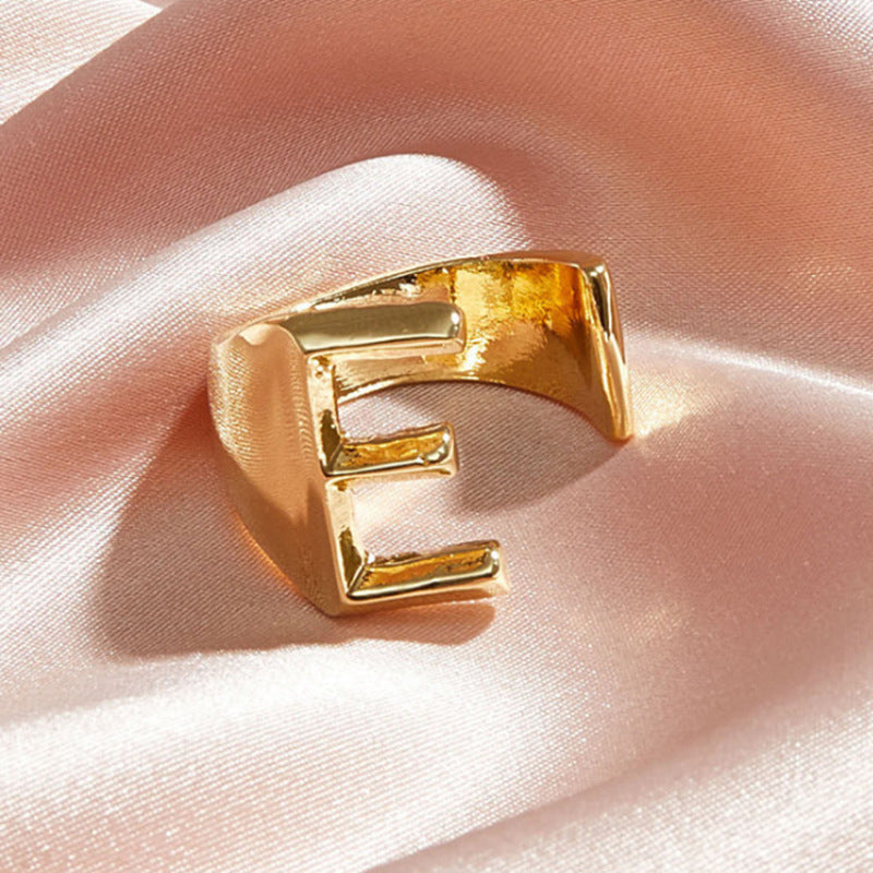 Gold Alloy Letter Ring For Women Initial Alphabet Ring Electroplated Simple Fashion Jewelry Gift For Daily Wear Style