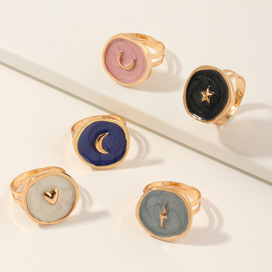 Womens Alloy Ring With Love Moon Lightning Charms Electroplated For Weddings And Everyday Wear Comes With Gift Box Set