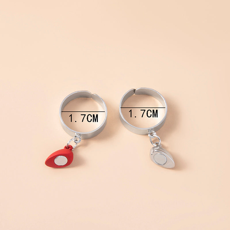 Couple Heart Magnetic Rings Adjustable Zinc Alloy Fashion Rings For Lovers Sisters Friends Gift Set XL Stylish