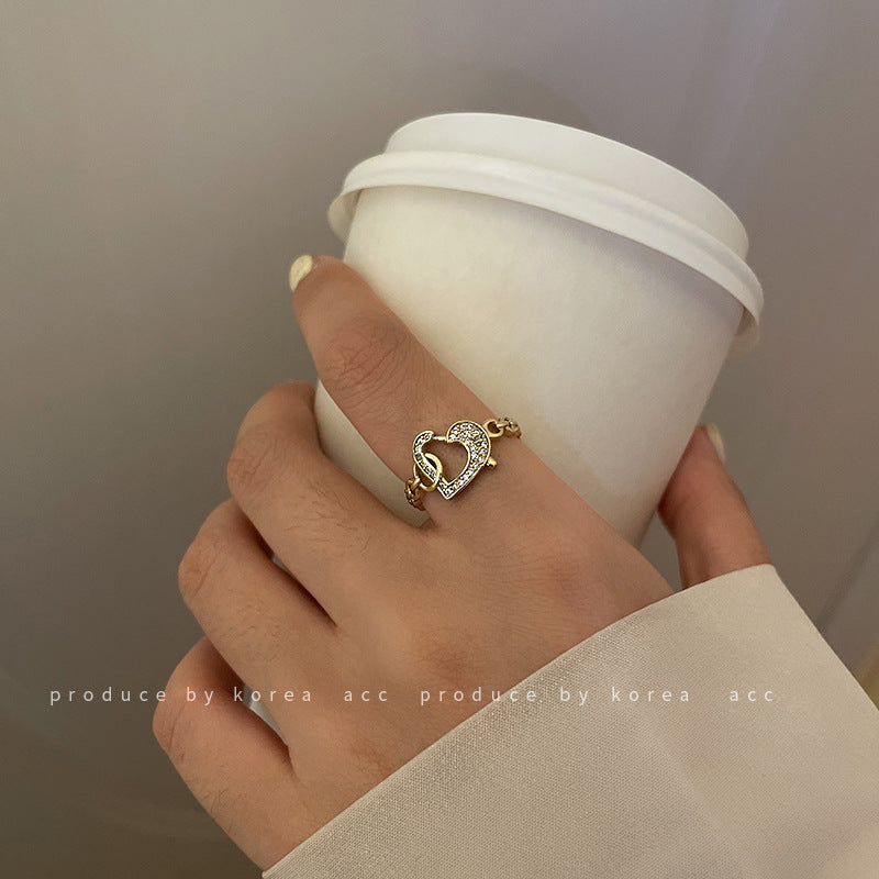 Geometric Heart Zircon Ring Gold Plated Alloy Korean Style Jewelry For Her Timeless Sparkle For Any Outfit Now