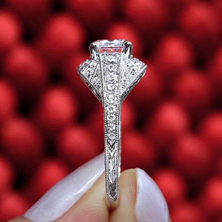 Openwork Diamond Ring Copper Gold Plated Zircon White Inlay Womens Fashion Ring Size 6 7 8 9 10 Geometric Design