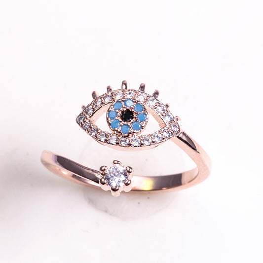 Devils Eye Ring Zircon Inlaid Adjustable Rose Gold Jewelry