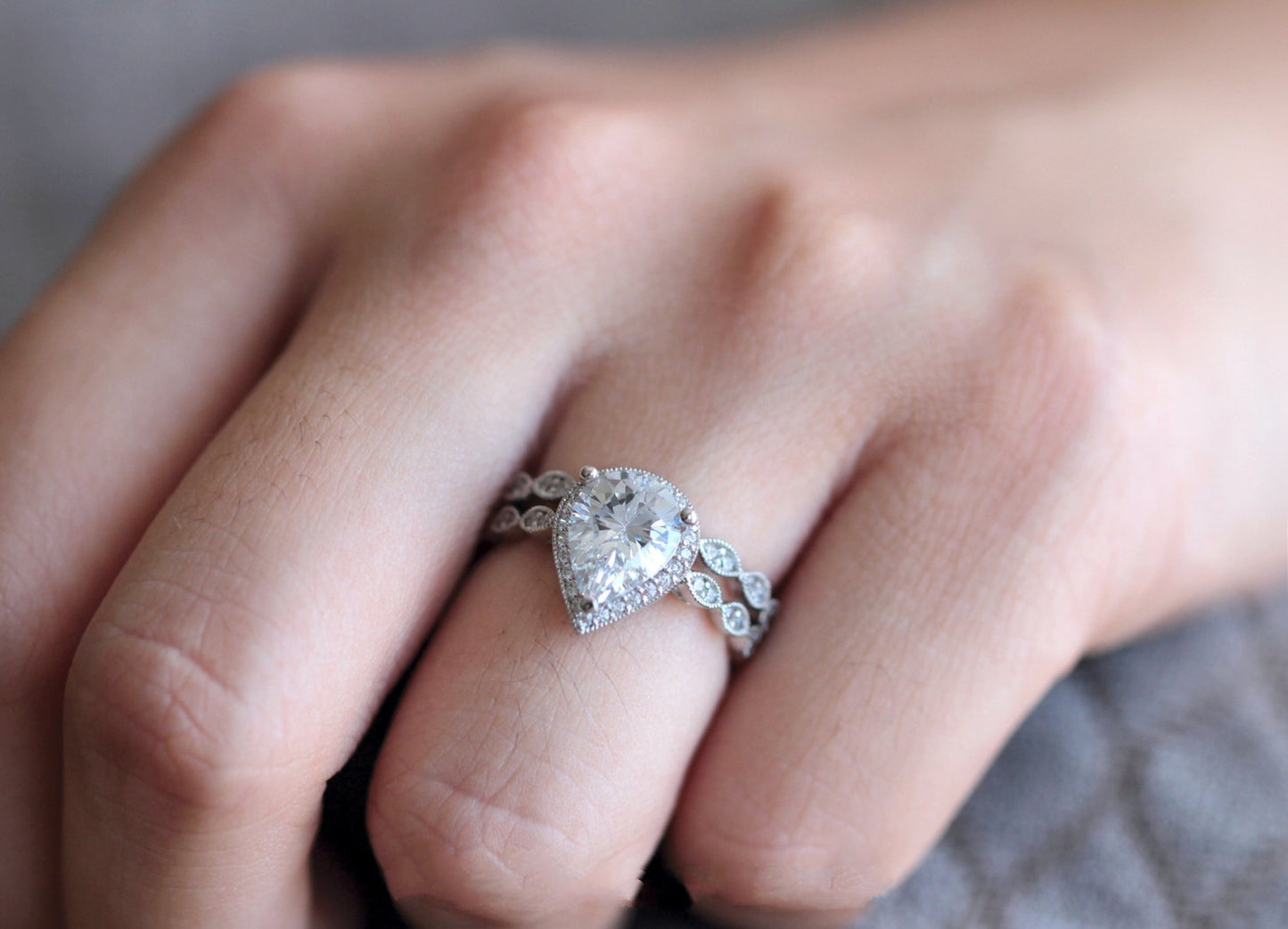 Pear Shaped Water Droplet Zircon Ring Inlaid Copper Jewelry Crafted With Sparkling Stones For EverydayWearGlow