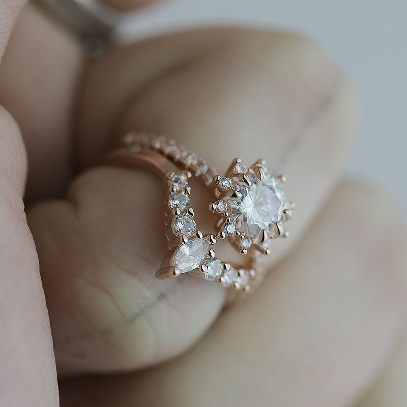 Sunflower Zircon Ring Rose Gold Plated Copper Flower Jewelry For Women Sizes 6 7 8 9 10 Handmade Statement Accessory