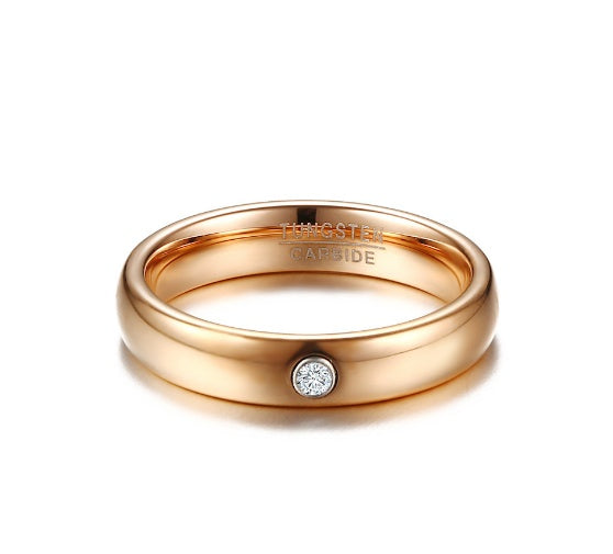 Tungsten Carbide Couple Rings Rose Gold Tone With CZ Stone Inlay For Engagement Wedding Anniversary Or Special