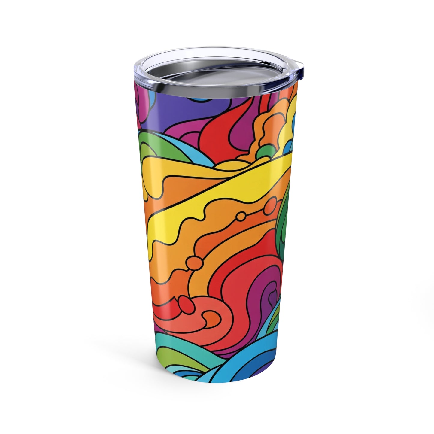 20 Oz Stainless Steel Tumbler Vacuum Insulated Leak Proof Durable With Lid For Hot And Cold Drinks Clear Print