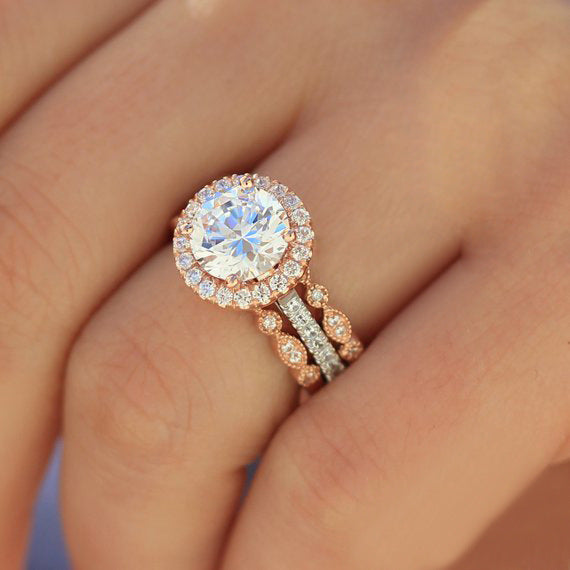 Couple Ring Set Gold Plated Alloy Wave Design Inlaid Gemstone Promise Engagement Wedding Anniversaries Jewelry