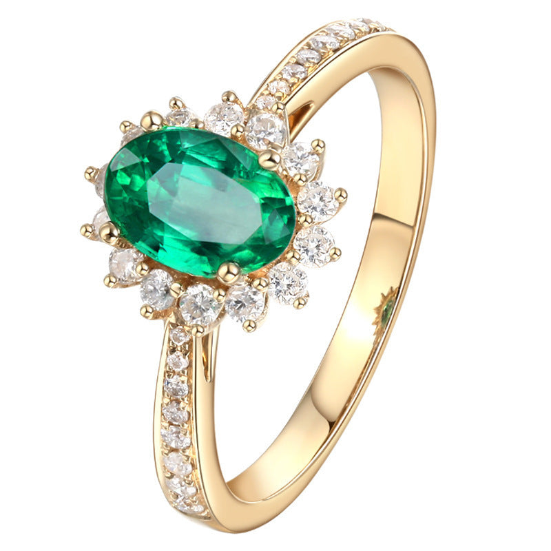 Emerald Ring 18K Gold Plated Adjustable Opening Diamond Inlaid Fashion Jewelry For Women Elegant Accessory Lux