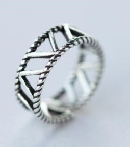 Retro Designer Silver Plated Ring Geometric Style For Women