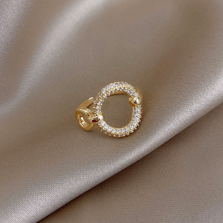 Zircon Micro Inlaid Ring Dainty Gold Plated Copper Trendy Niche Design Simple Index Digit Ring For Daily Wear