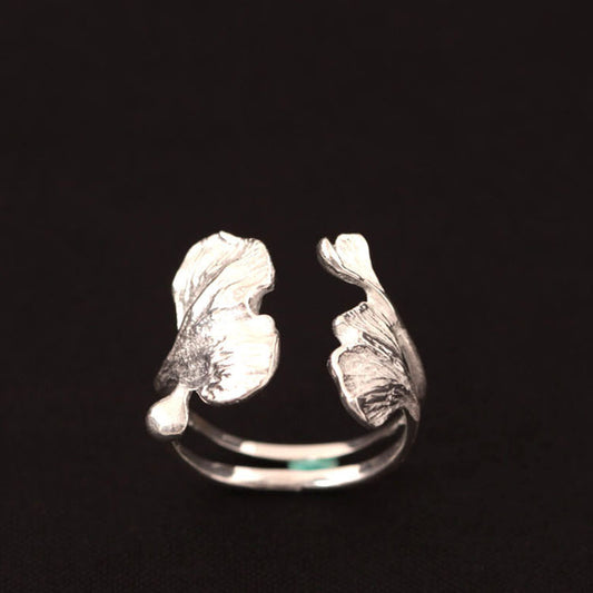 Vintage Silver Ring Apricot Flower Design With Electroplated Leaf Detail Wide Band Jewelry Gift For Her Deluxe