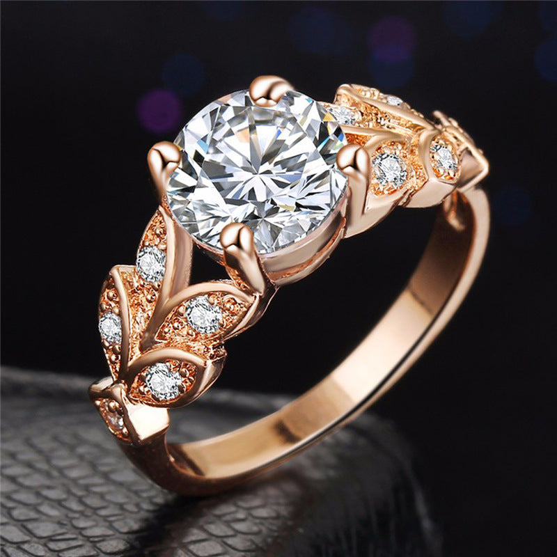 Leaf Zircon Inlaid Alloy Bracelet Ring Jewelry For Women