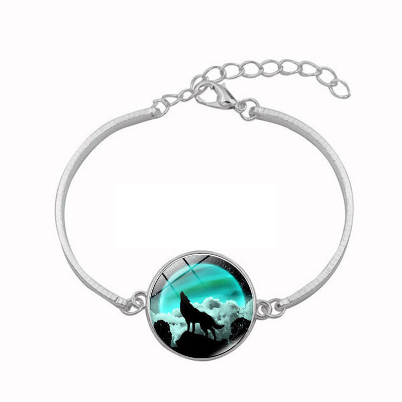 Women Time Gemstone Glass Pendant Bracelet With Alloy Chain Lightweight Adjustable Length Fashion Chic Jewelry