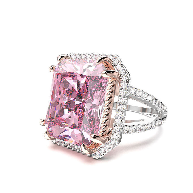Geometric Pink Zircon Ring With AAA Zircon In Gold Plated Brass Jewelry Gift For Her Fashion Accessory Sizes 6 7 8 9
