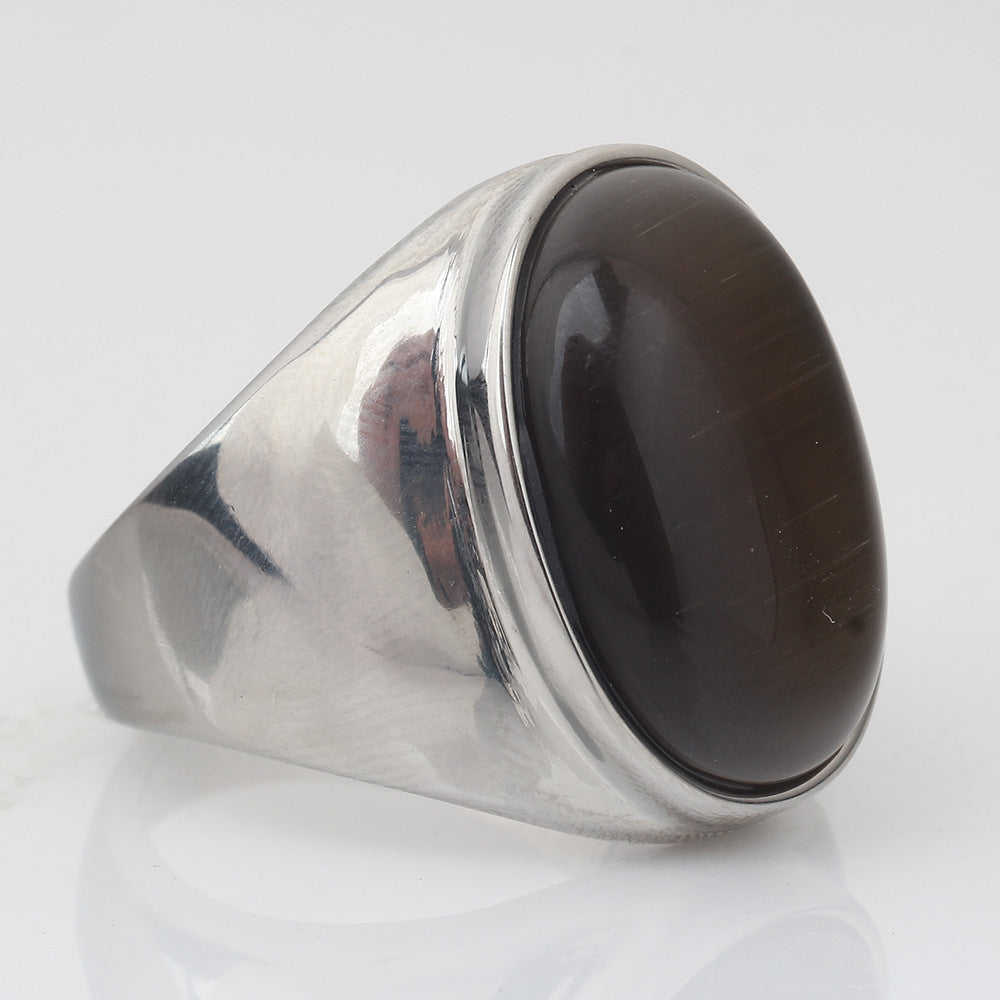 Unisex Stainless Steel Geometric Ring With Loose Gemstone