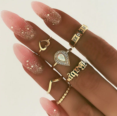 Ring Love Alloy Diamond Ring Vintage Geometric Electroplating Material Style Modeling Treatment Ring Love Alloy