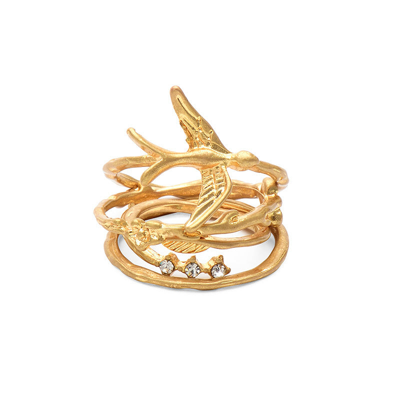 Womens Floral Bird Alloy Ring Electroplated Fashion Jewelry Unique Design Statement Ring Elegant Everyday Wear