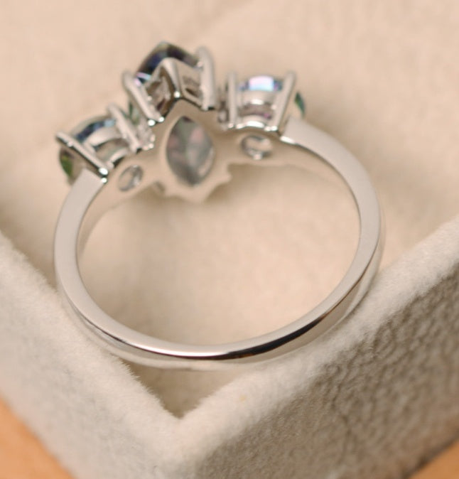 Womens Inlaid Seven Color Topaz Three Diamond Ring Copper Zircon Gemstone Jewelry For Special Occasions Color