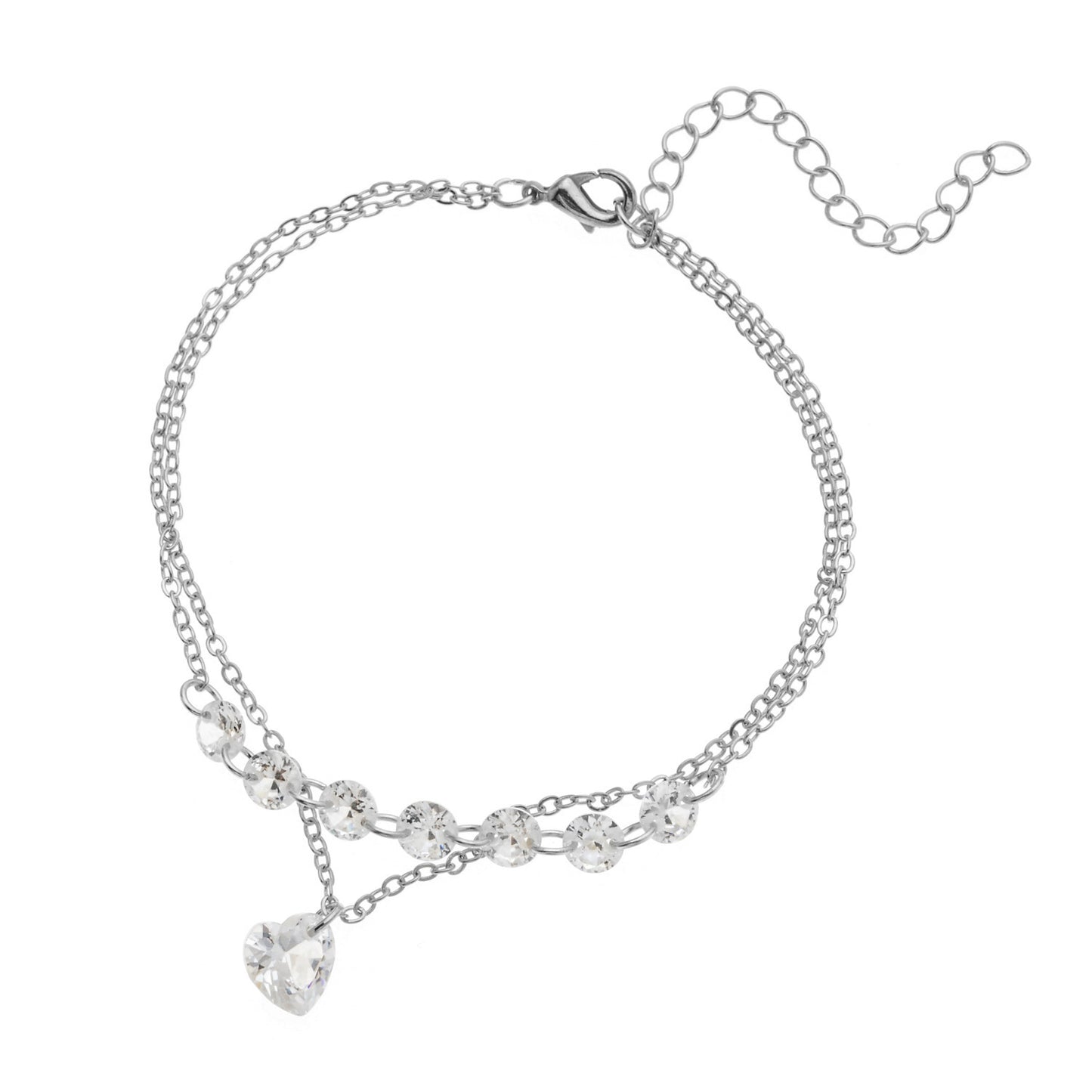 Women Double Heart Crystal Bracelet Double Layer Design Non Oxidizing Metal Enhances Wrist Shine For Daily Use