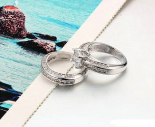 Womens Zircon Square Ring Platinum Plated Durable Geometric Fashion Elegant Anniversary Promise Ring For Everyday Wear