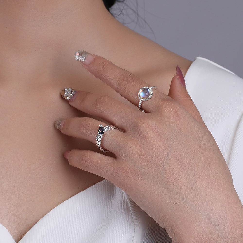 Moonstone Adjustable Ring For Women And Men Crown Design Copper Electroplated Jewelry Gift Accessory Style Elan