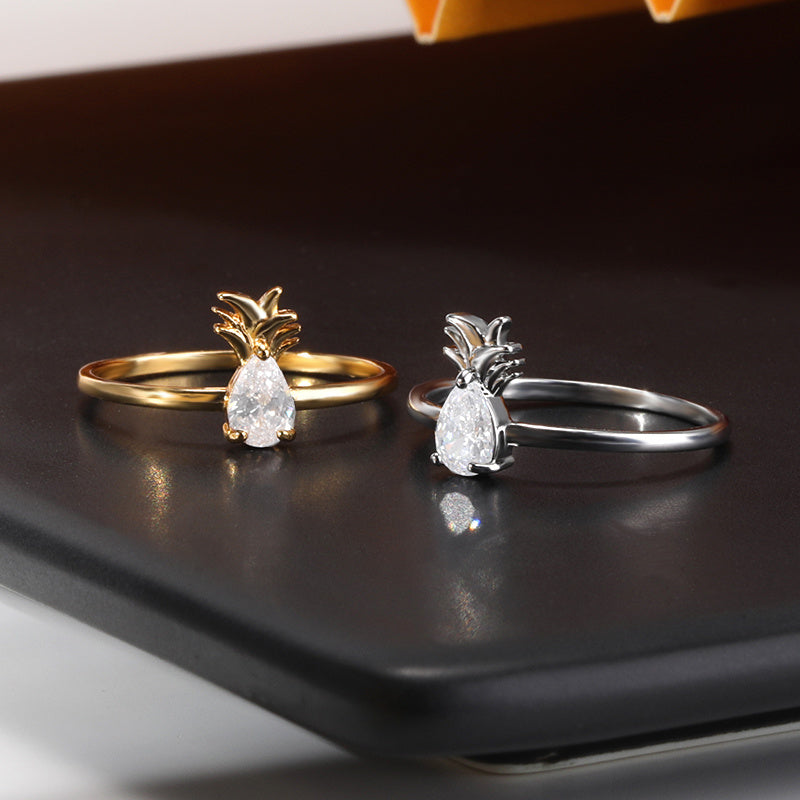Copper Pineapple Ring With Micro Zircon Inlay Gold Finish European American Design Individually Packed For Women