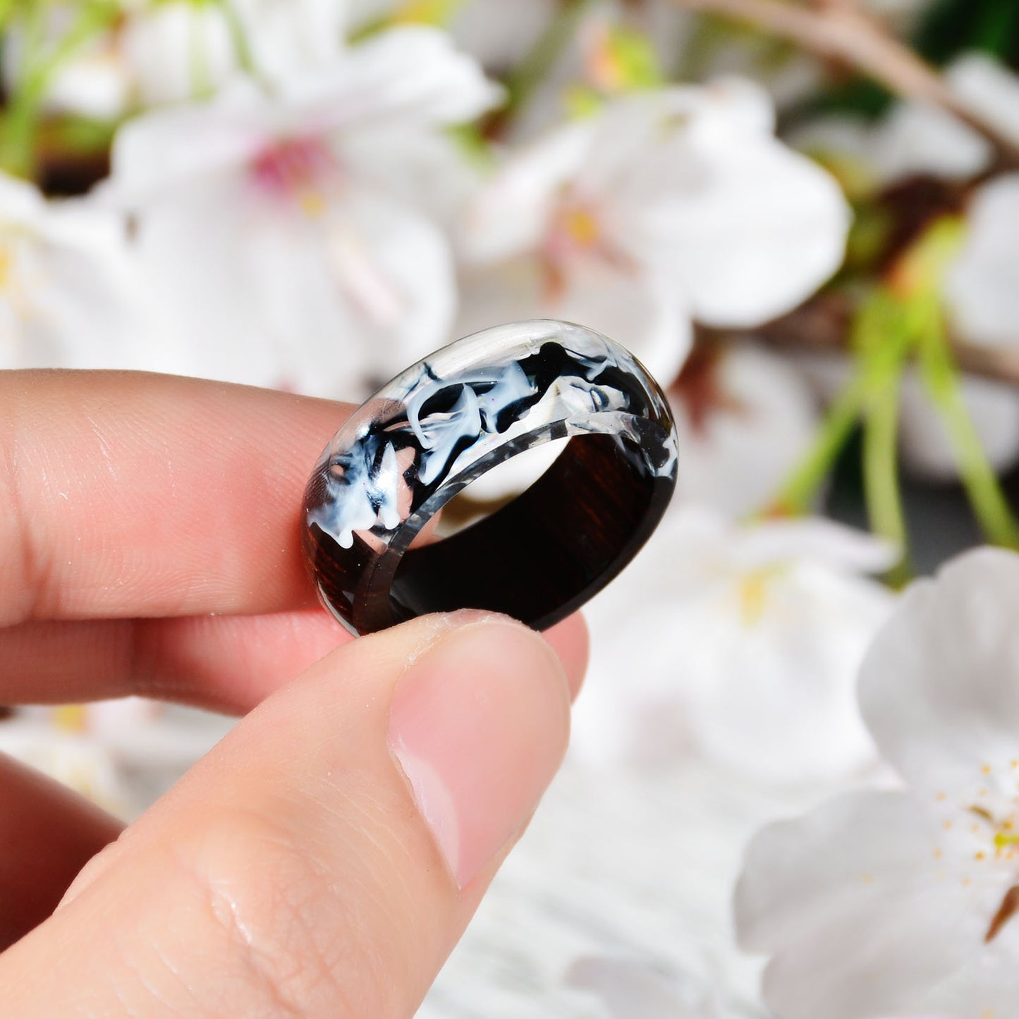 Two Tone Wood Resin Ring Unisex Gold Foil Inlay 17mm 18mm 19mm 20mm 21mm Elegant Unisex Resin Ring Casual Wear