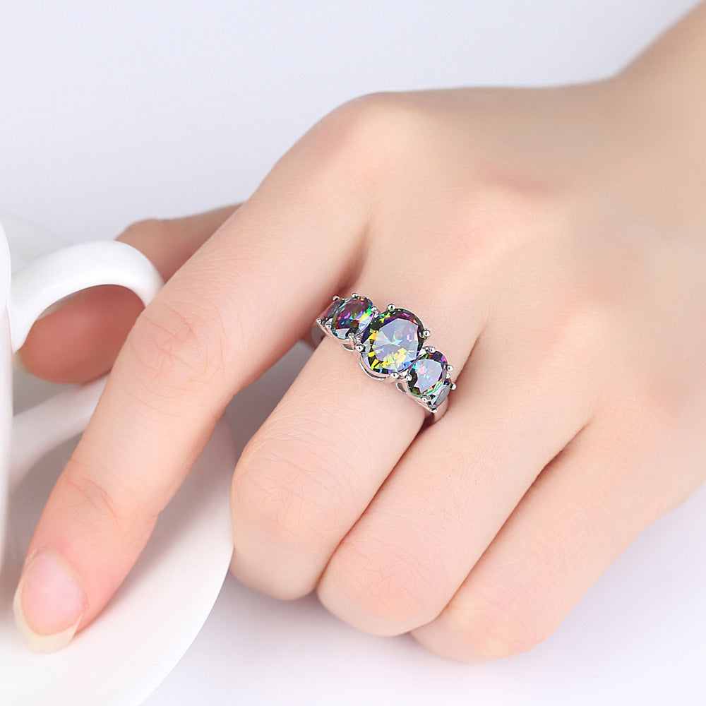 Simple Color Oval Couple Ring Stainless Steel Electroplated Jewelry Gift for Couples and Lovers Everyday Wear