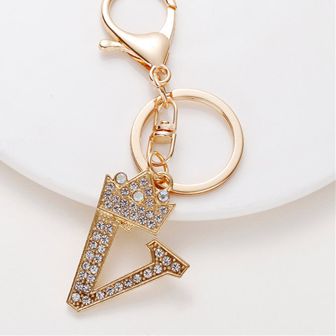 Alphabet A To Z Keychain With Diamond Accents Zinc Alloy Metal Letter Charm For Bag And Keys Daily Use Pendant