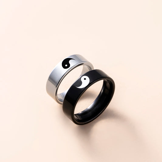 Yin Yang Couple Rings Stainless Steel Tai Chi Matching Rings for Couples His and Hers Promise Wedding Band Classic 2
