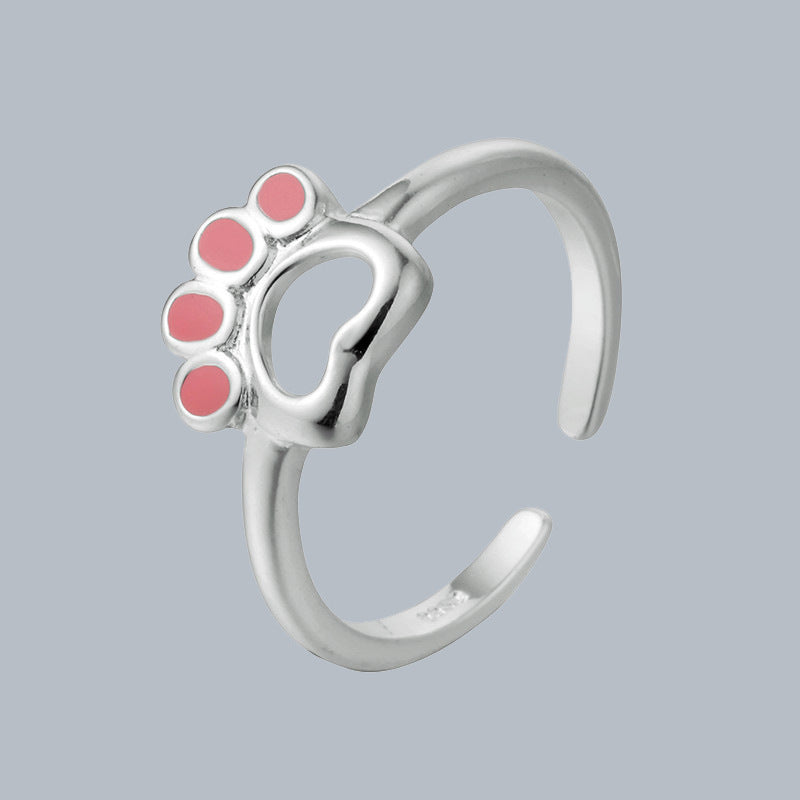 Womens Cartoon Cat Ring Adjustable Open Copper Ring