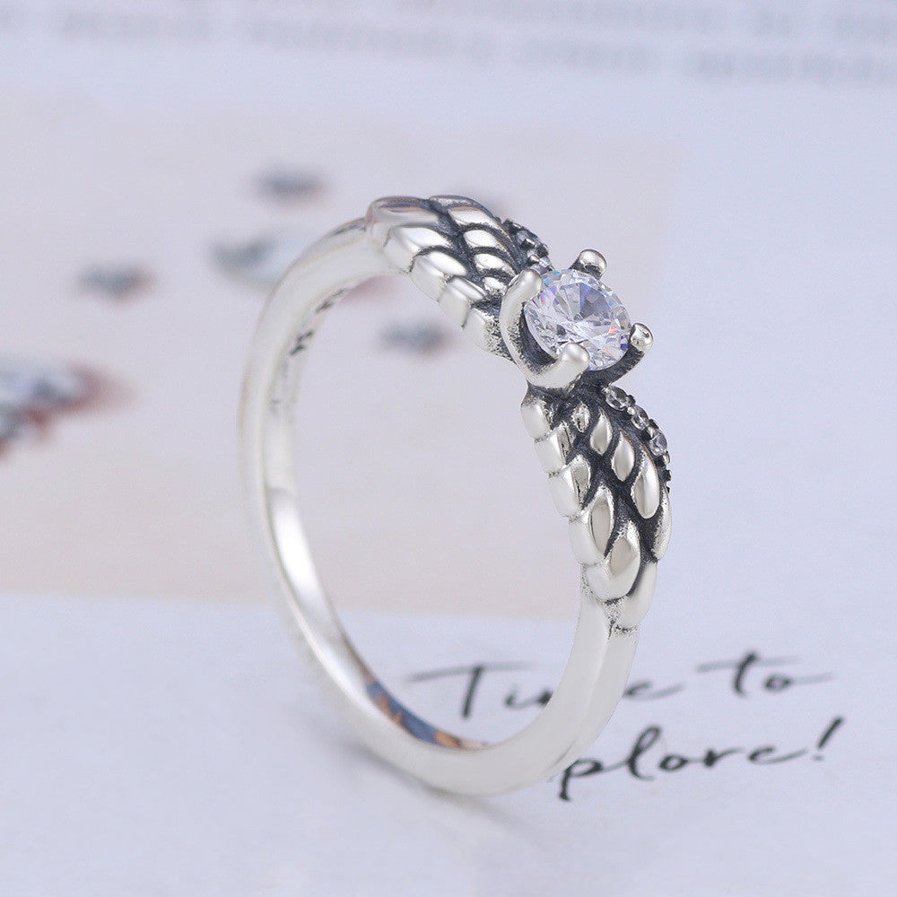 Angel Wings Sterling Silver Ring With Zircon Gemstones