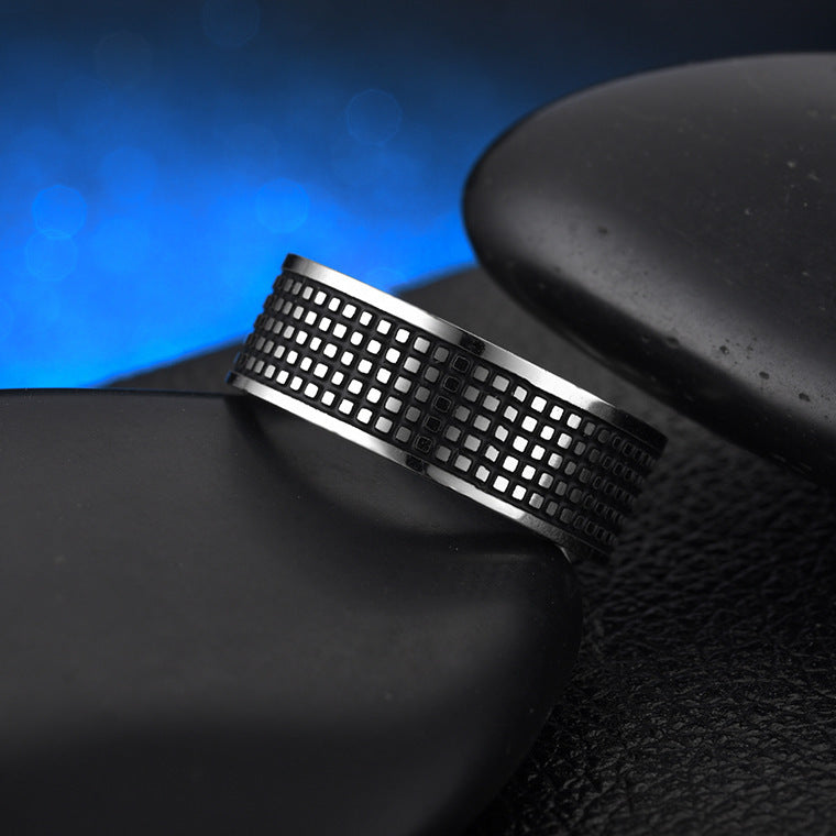 Mens Stainless Steel Ring Vintage Engraved Band Simple Titanium Steel Finish 8mm Wide Comfort Fit Timeless Pro