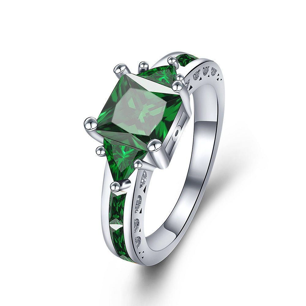 Emerald Zircon Ring For Women Copper Jewelry Elegant Gift