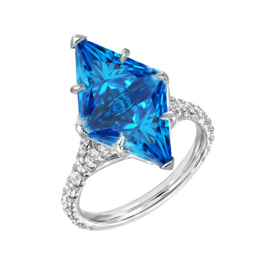 Womens Exaggerated Hollow Blue Triangle Diamond Accent Copper Geometric Ring Party Jewelry Elegant Unique Blue