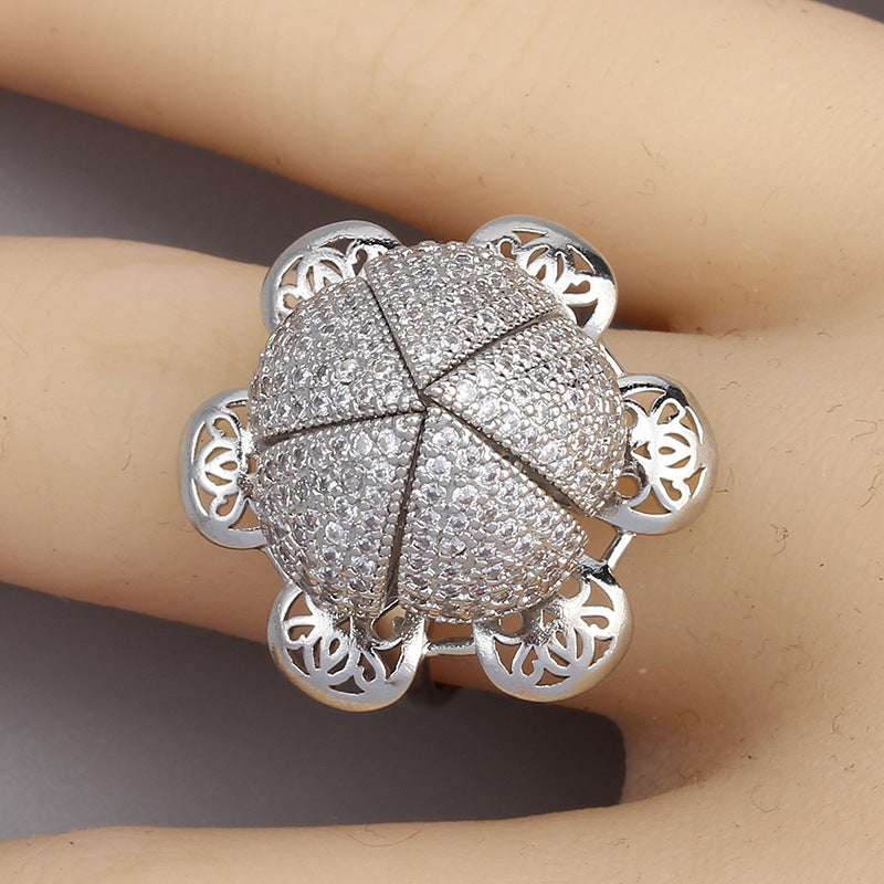 Womens Stainless Steel Rose Ring Adjustable Plant Design Wide Band For Parties Gift Anniversary Great Gift For All