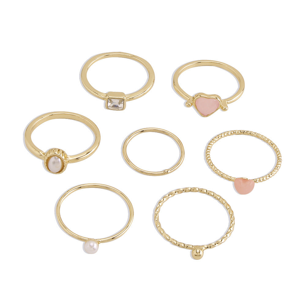 Womens Imitation Pearl Ring With Alloy Diamond Retro Geometric Design Elegant Daily Wear Statement Jewelry High Quality