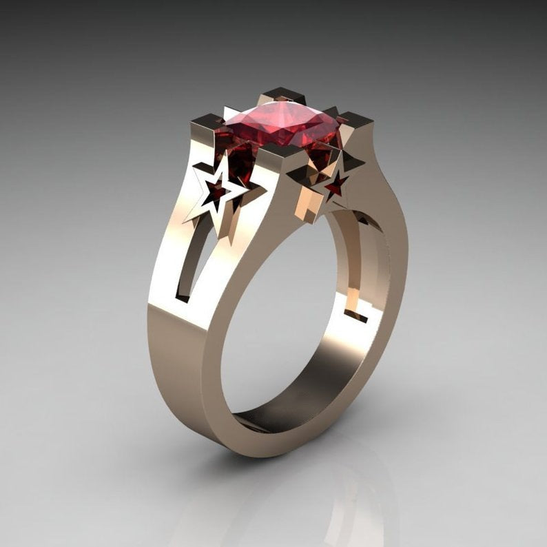 Plated Sapphire Simulated Diamond Ring With Copper Sterling Silver Inlay Unisex Style For Gift Sizes 6 7 8 9 10 11 12