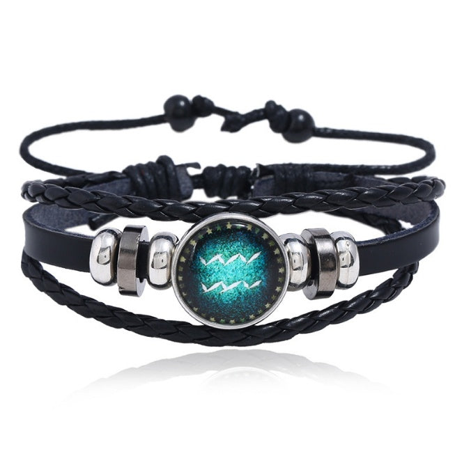 Couples Woven Leather Bracelet Vintage Constellation Design Zodiac Gift For Anniversary Travel Keepsake Gift Box Ready